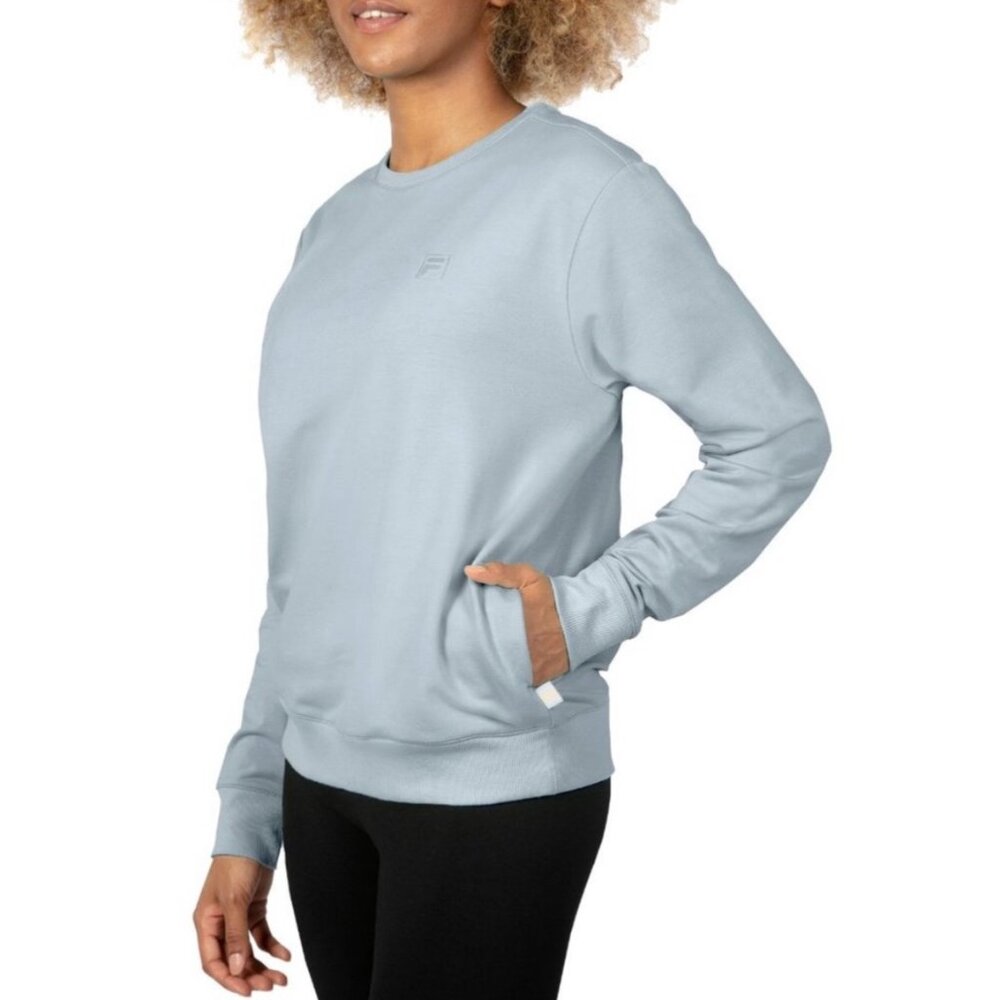 FILA CREWNECK SWEATER PULLOVER BABY BLUE POCKETS STRETCH LOGO WOMENS XL